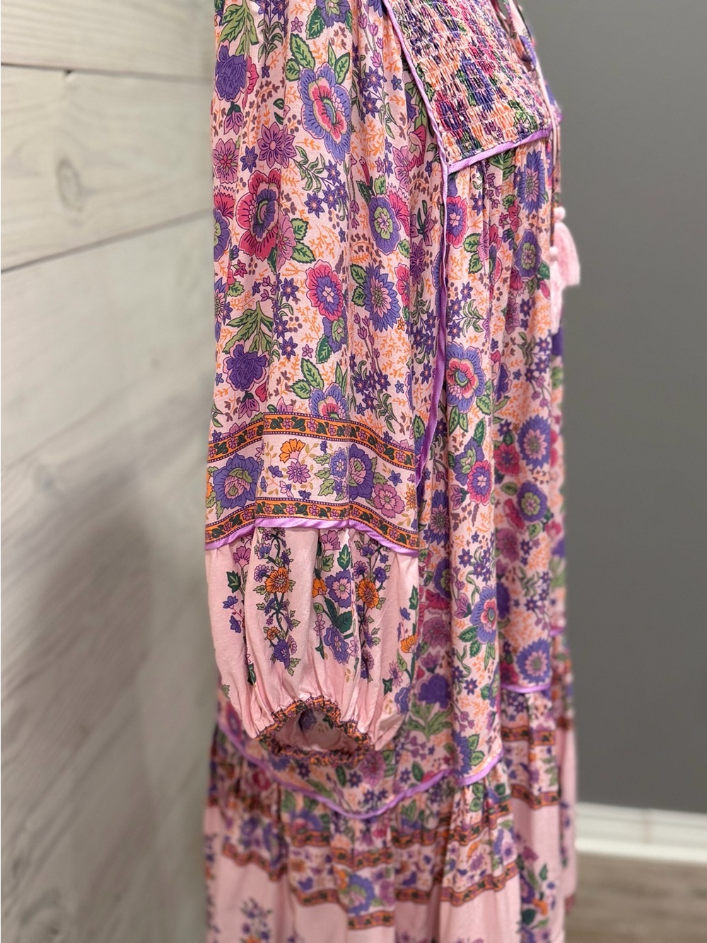 Umgee Lavender Floral Boho Tie-Neck Dress - Picture 7 of 16